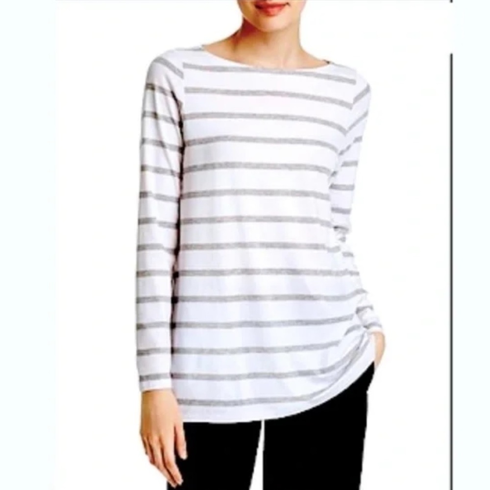 C10 Eileen Fisher Striped‎ Lyocell Jersey Long-Sleeve Box Top